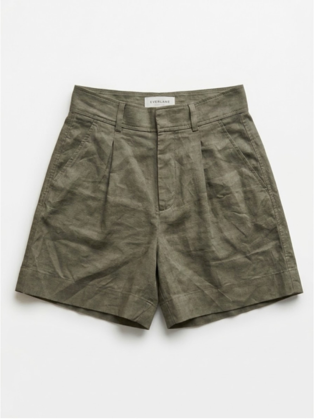 Everlane Linen Way-High Drape Shorts Kalamata Green High Rise Wide Leg Size 0